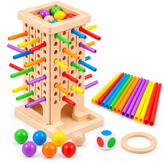 Maspost 3-in-1 Interactive Board Game, Stick Pulling Strategy Game with Colorful Sticks, Balls and Dice, Family Party Game Toy for Kids