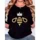 thumbnail image 1 of [Everyday Comfort] Women's T-Shirt with Crown Lines Bee Graphic Print, Retro Minimalist Design, Round Neck, Short Sleeve, Casual Comfort for Casual Attire, Casual Wear | Crown Bee Design | Machine Wa, 1 of 6