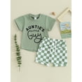 thumbnail image 2 of FEORJGP Toddler Boys 2 Piece Outfits 0-3Y Infant Baby Letter Print Short Sleeve T-Shirt Crew Neck Tops and Elastic Checkerboard Shorts for Loose Casual Summer Clothes Set, 2 of 9