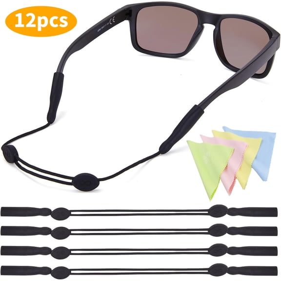 ZHUYING Eye Glasses Holder Strap - Adjustable Sunglasses Straps Cords for Men Women - Eyeglass Holders Around Neck - Eyewear String Lanyard Retainer -12PCS（14in Black