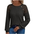 thumbnail image 3 of DDAPJ pyju Women Lace Knit Pullover Hollow Out Long Sleeve Tops Casual Trendy Shirt Solid Color Fall Blouses Dark Gray XXL, 3 of 8