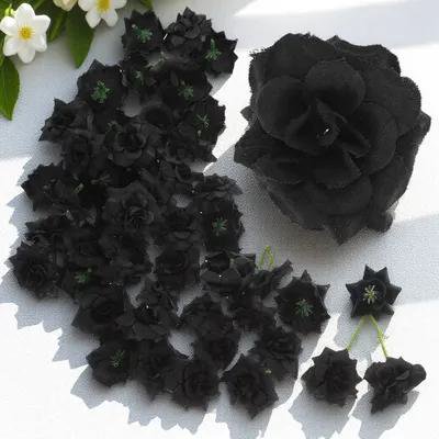 TABLZONE 50Pcs Black Artificial Silk Rose Flower Heads for Wedding Decor and Creative Craft Projects