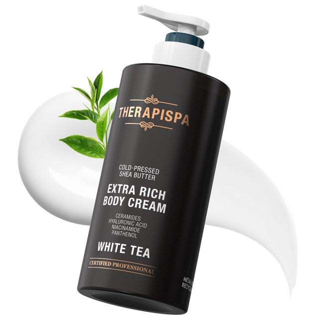 THERAPISPA Crema corporal extra rica - Hidratación profunda y reparación con ceramidas ácido hialurónico niacinamida (B3) pantenol (B5) y manteca de karité para piel seca (té blanco 17.0 fl oz paquete