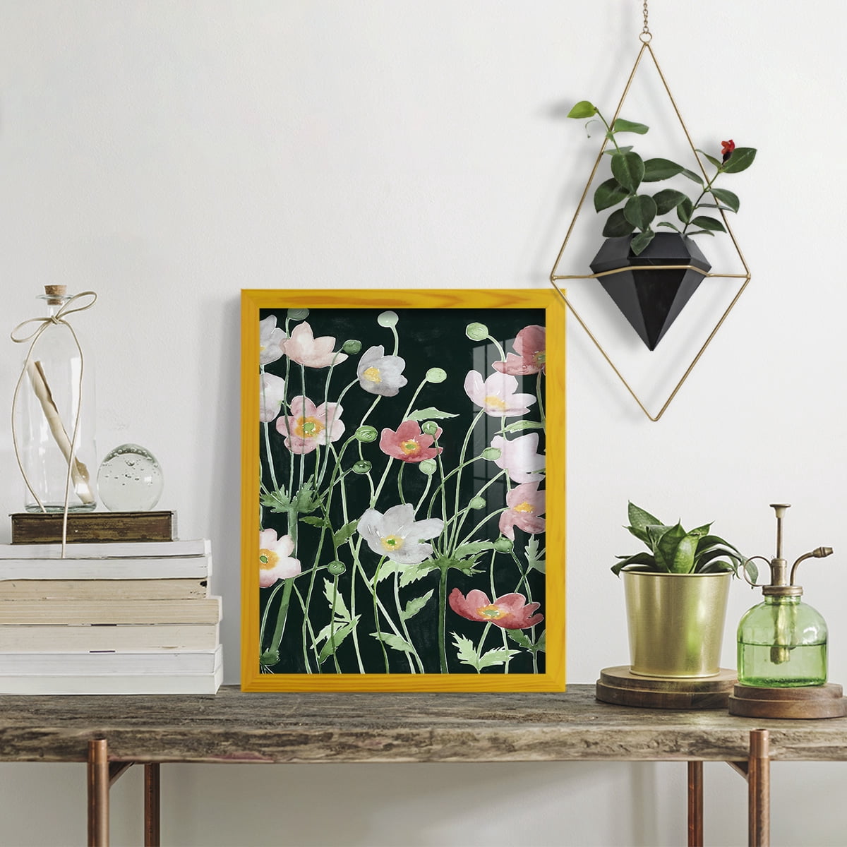Anemone Dance I -Framed Print w/glass-Sunflower Yellow