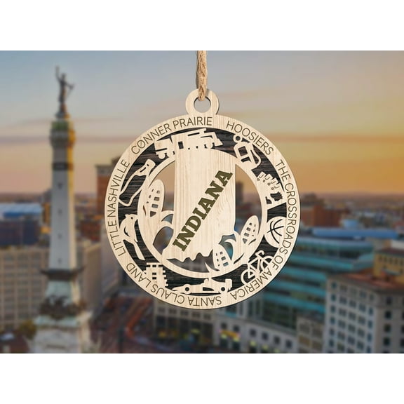 The Cabin Woodworker - Baltic Birch Wood - Indiana State Ornament - Solid Backing