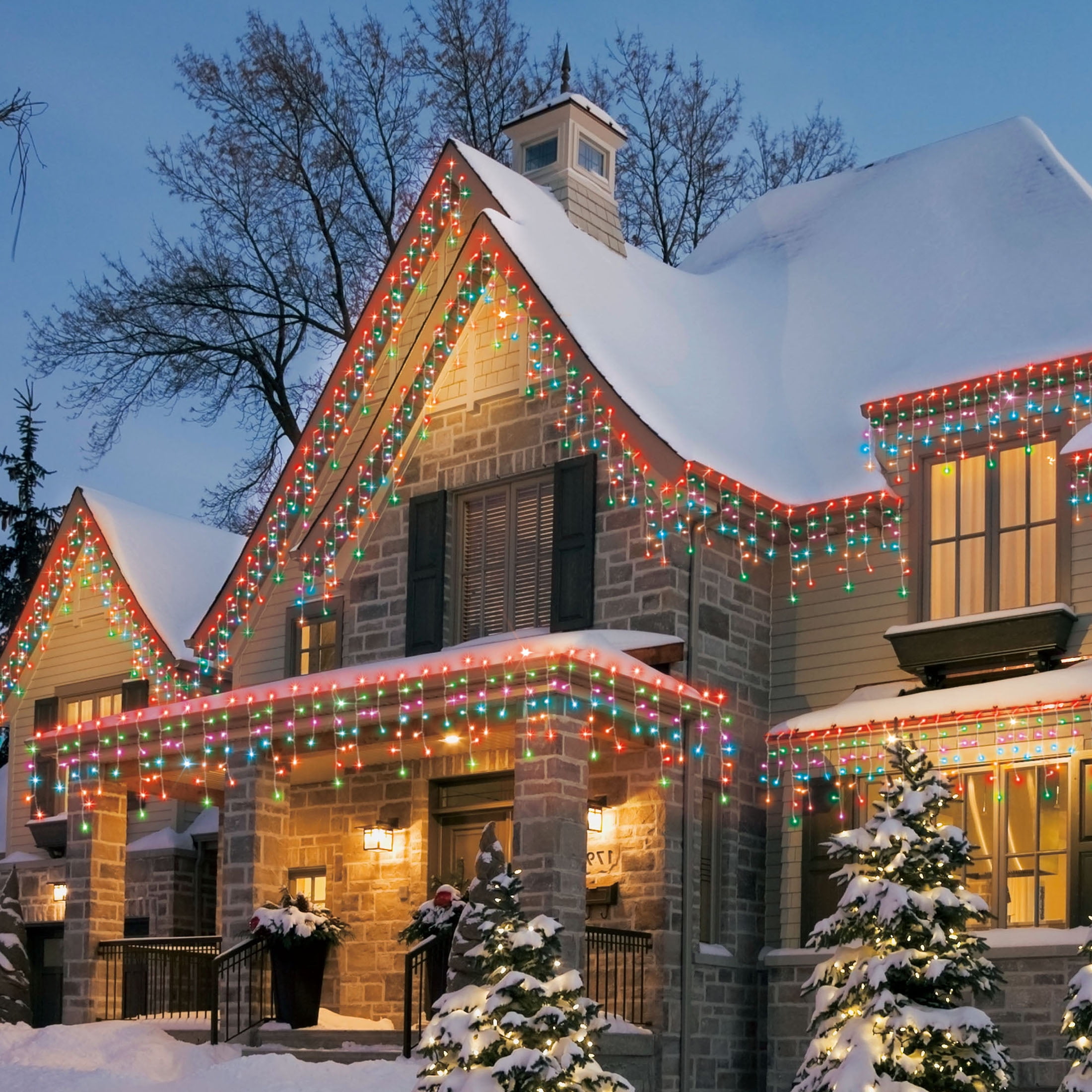 Indoor/Outdoor 300-Count LED Icicle Christmas Lights, Multicolor, 18', Holiday Time