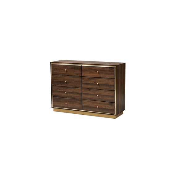 HomeStock Elegant Escape Modern and Contemporary Walnut Brown Finished Wood and Gold Metal 8-Drawer Dresser