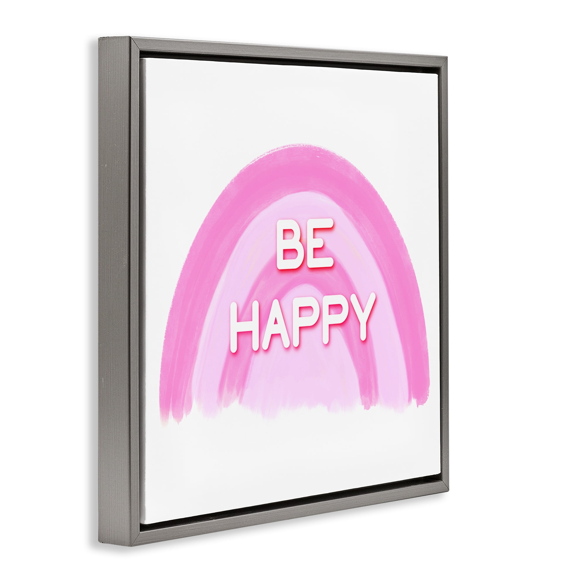 Stupell Industries Purple Be Happy Text & Numbers Painting Gray Floater Framed Canvas Art Print Wall Art, 25 x 25