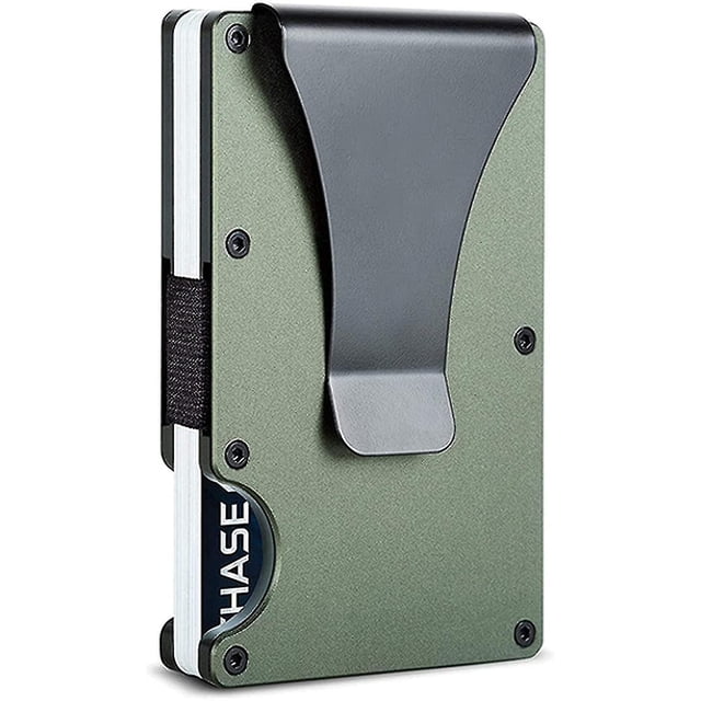 Cartera de metal minimalista con clip para billetes - Tarjetero de aluminio delgado con bloqueo Rfid frontal