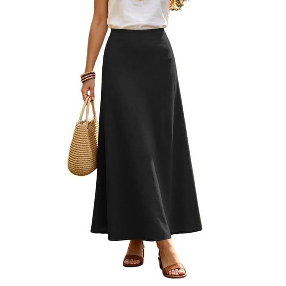 Lmueinov Womens Flowy Maxi Skirts Cotton Linen High Waisted A Line Long Skirts for Women 2026 Fall Winter Trendy Beach Vacation Skirts