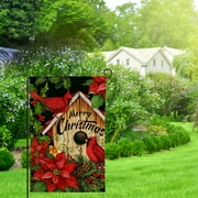 ZHZY Merry Christmas Cardinal Poinsettia Large Decorative House Flag, Garden Yard Red Bird Flower Birdhouse Home Outside Decor, Winter Farmhouse Burlap Outdoor Decor 12x18in