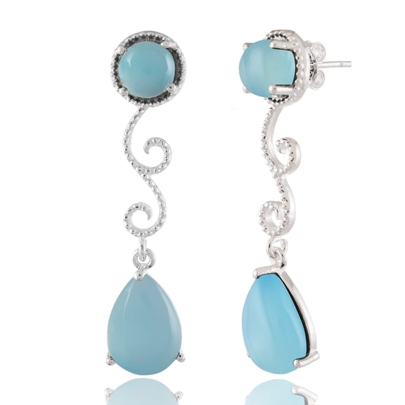 Femme Jam 925 Sterling Silver Natural Blue Chalcedony Designer Dangle Drop Earrings for Women