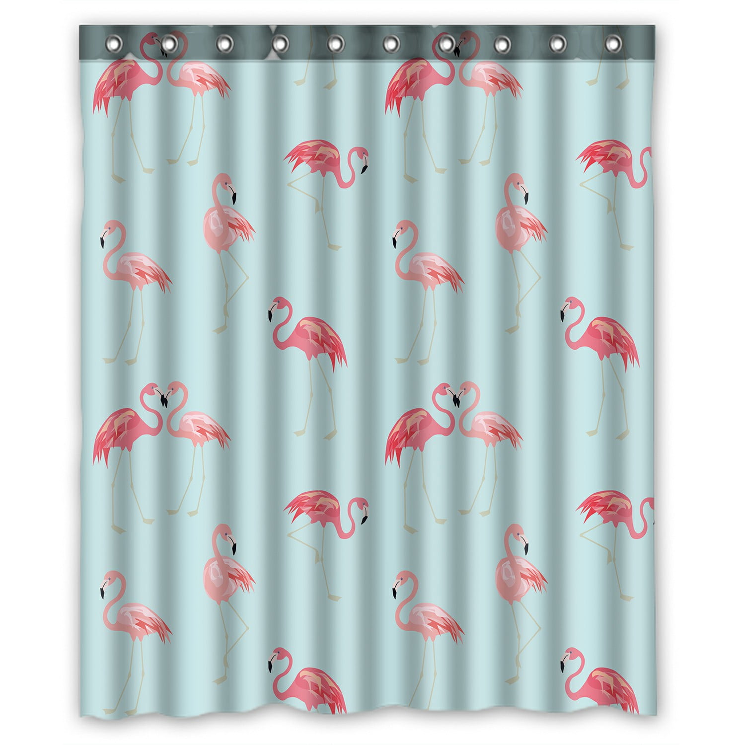 Pink Red Flamingo Digital Print Blue Shower Curtain Hook Birds Lover Home Decor 