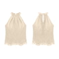 thumbnail image 4 of TEAJOPSUU Tank Tops for Women Halter Neck Embroidered Lace Cropped Tank Tops Bohemian Style Casual Sleeveless Shirts Loose Fit Summer Solid Color Blouses Khaki, 4 of 6