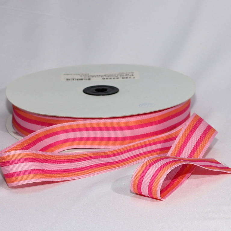 Striped Grosgrain Ribbon - Pink and White - 1 1/2 inch - 1 Yard