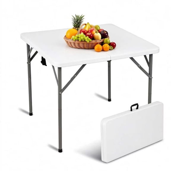 CL.HPAHKL Folding Table 34" Square Portable Plastic Card Table Foldable for Outdoor Dining Panic Patio Balcony Backyard Poolside, White