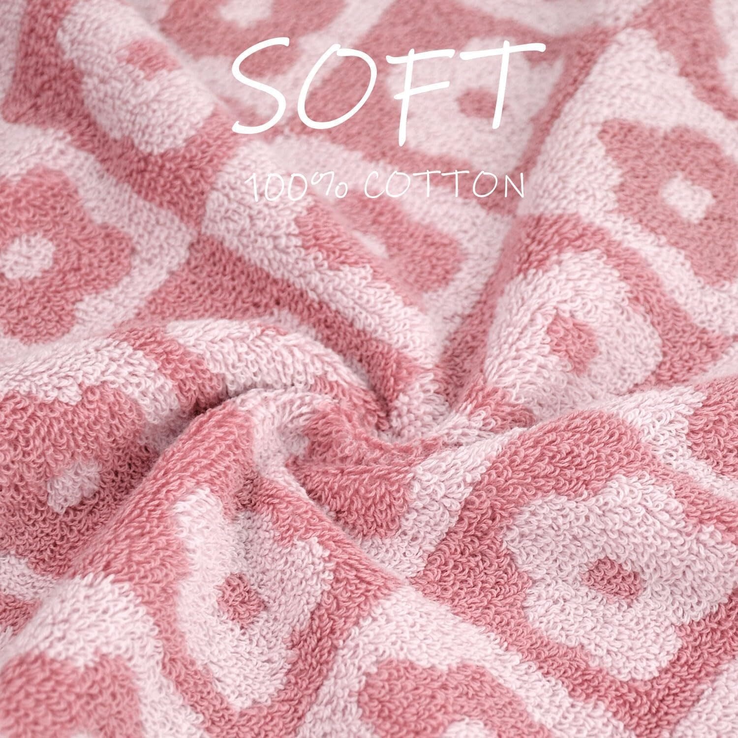 Cotton Hand Towels Pink Checkered Floral - Quick Drying Hand Towel Set of 4, for Women Girls Wife Mom Daughters, 29" x 13"
