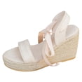 thumbnail image 5 of Rokment Espadrilles Wedge Strappy Dress Sandals for Women Bride Wedding Beach Summer Stylish Casual Suede Open Toe Ankle Strap Platform Chunky High Heels Dress Shoes Beige Size 6.5, 5 of 6