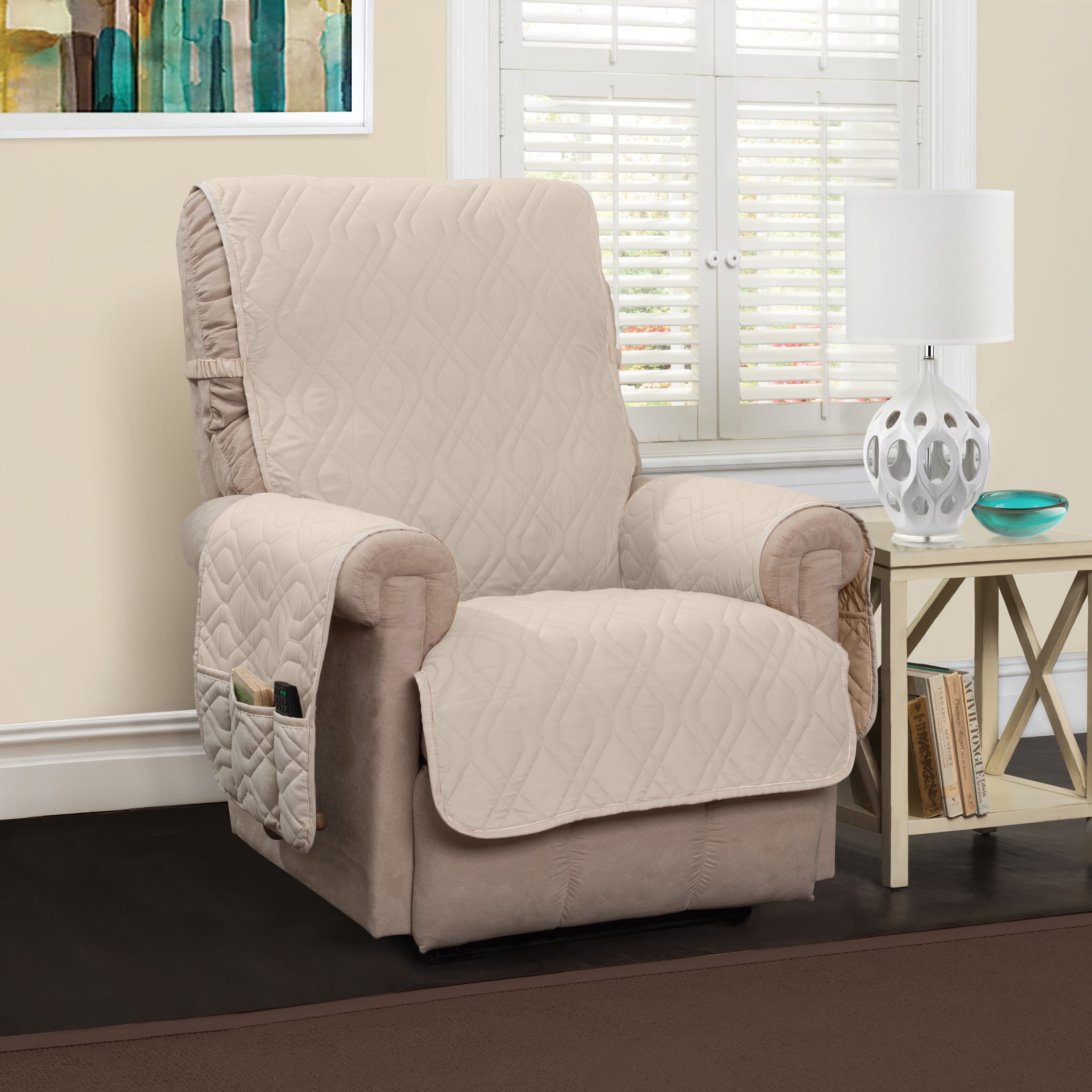 Innovative Textile Solutions 1-Piece 5 Star Solid Recliner Furniture Cover Slipcover, Toast/Ivory