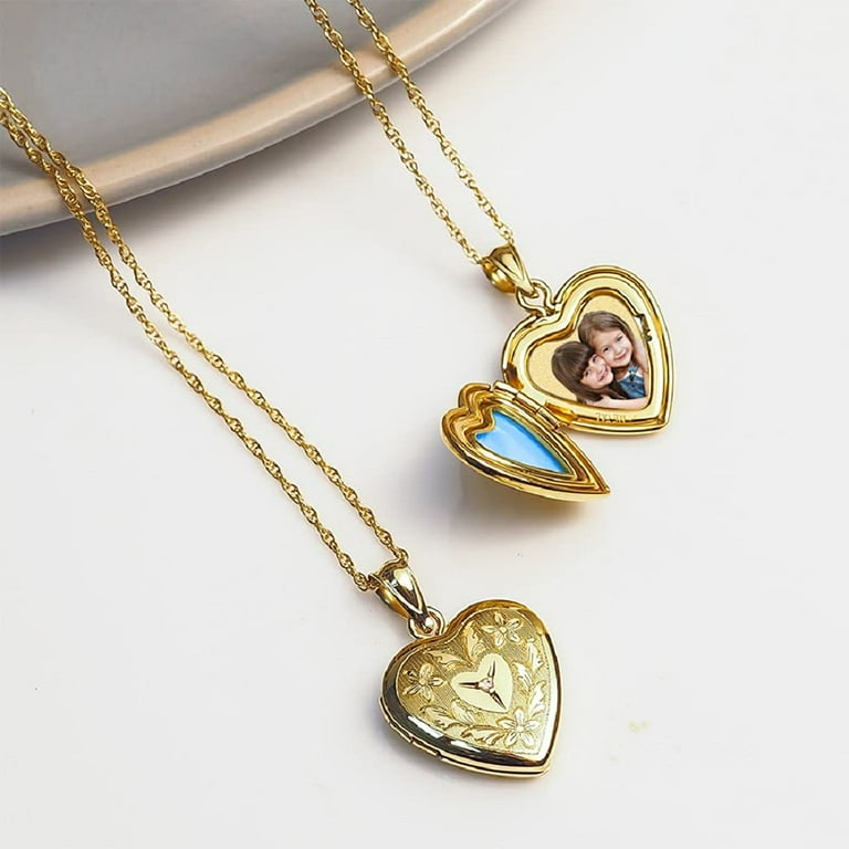 14K Gold Filled Floral Heart Photo Locket with Diamond 14K Gold Filled Floral Heart Photo Locket with Diamond