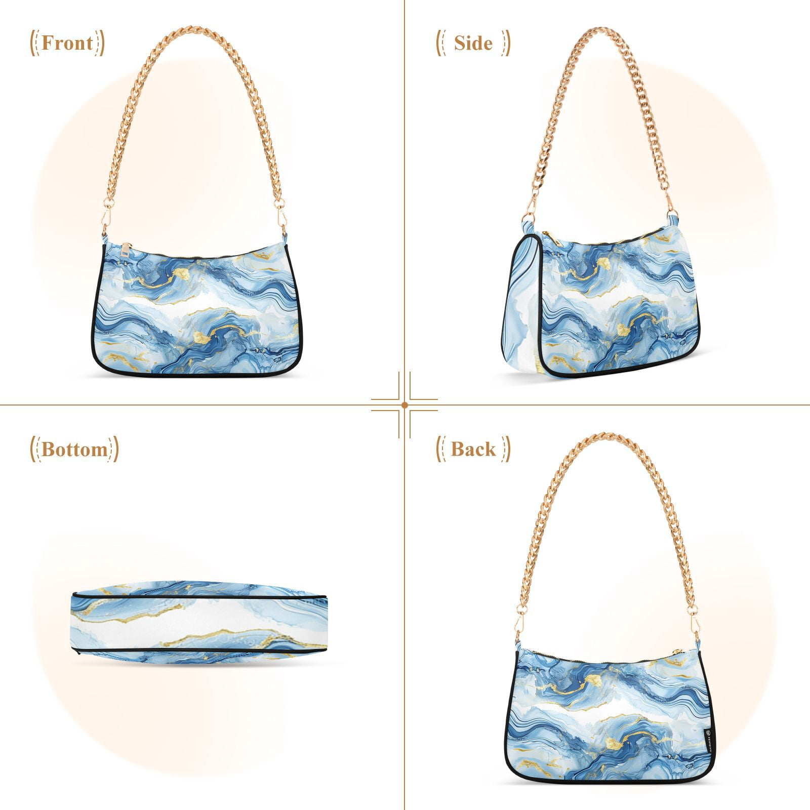 Blue Gold AgateWomen Small Shoulder Bag Crossbody Tote Hobo Bags Purse Clutch Handbags with Chain Strap for Women