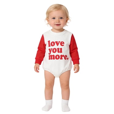Krdevn Baby Boys Letter Print Romper Bodysuit Long Sleeve Casual Outfit for Toddler Valentineâs Day Playwear,0-6 Months