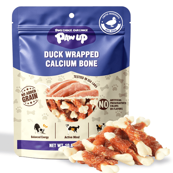 PAWUP Duck Wrapped Calcium Bone Dog Treats, Dog Bones Rawhide Free, Dog Teeth Cleaning Chews for All Dogs, 10.6oz