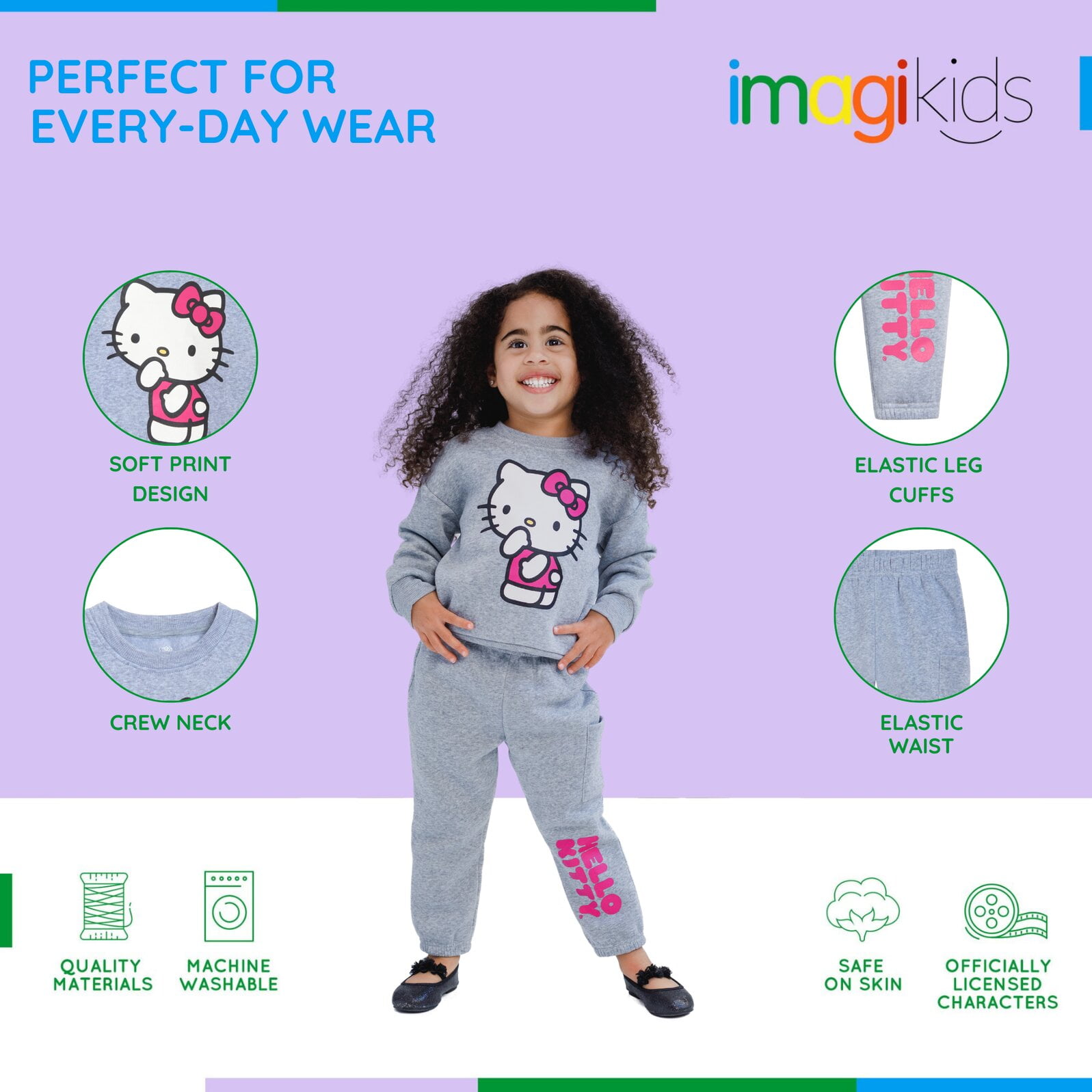 Hello Kitty Fleece Drop Shoulder Sweatshirt and Jogger Pants Outfit Set Toddler to Big Kid