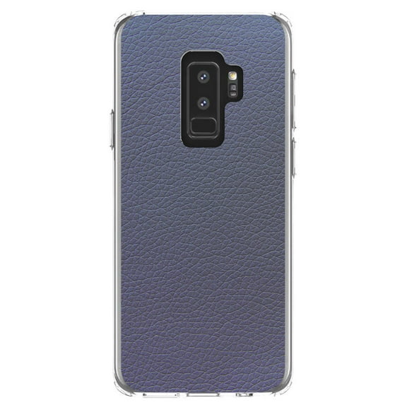 DistinctInk Clear Shockproof Hybrid Case for Samsung Galaxy S9  PLUS (6.2" Screen) - TPU Bumper, Acrylic Back, Tempered Glass Screen Protector - Dark Grey Faux Leather Print Design - Printed Leather