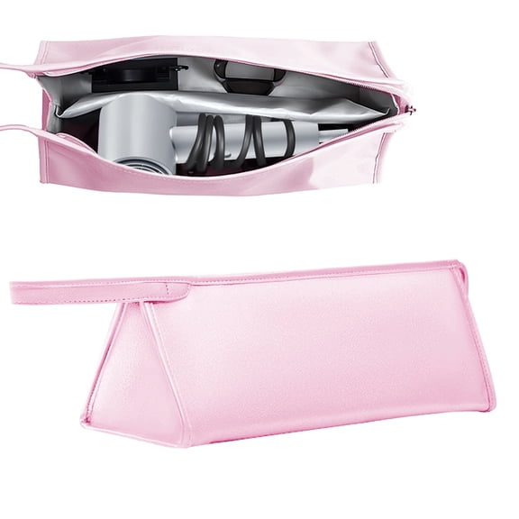 PU Hair Dryer Travel Case, Waterproof Leather Blow Dryer Bag with Compartment & Loop, Portable Hair Tool Pouch for Storage Flex Curling Flat Iron Straightener (pink)