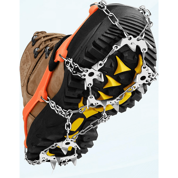 Crampons, Ice Cleats for Shoes and Boots, 19 Spikes Stainless Steel Snow Cleats, Boots for Hiking On Ice & Snow Ground, Mountain