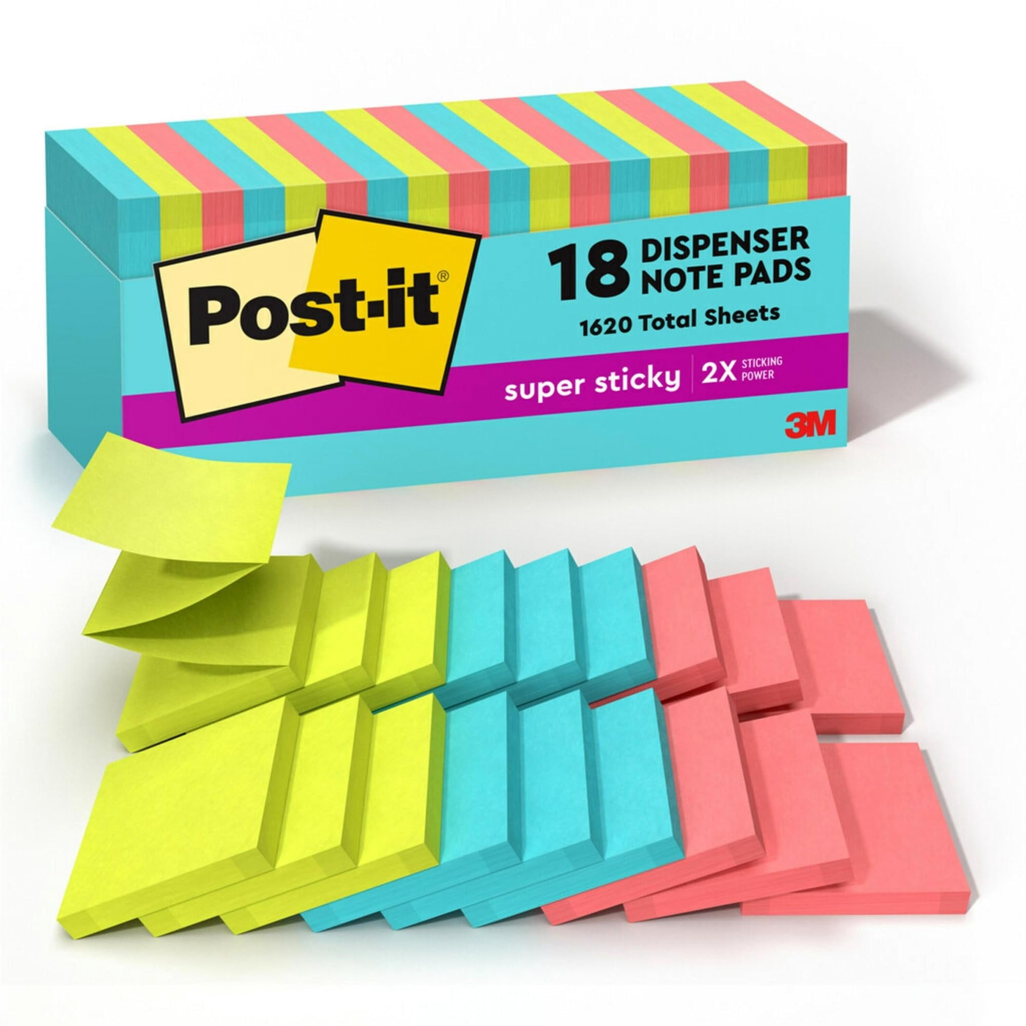 Post-it Super Sticky Pop Up Notes, 3 in x 3 in, 18 Pads, 90 Sheets/Pad, 2x the Sticking Power, Back to School Supplies f