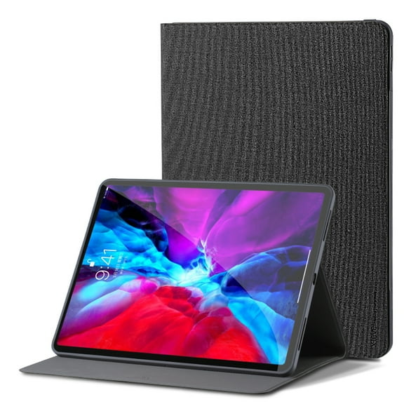 ELEHOLD Flip Case for iPad Pro 12.9" 2022/2021/2020/2018  Anti-Slip Kickstand Function Auto Wake/Sleep Honeycomb Grid Pattern Slim Thin Shockproof Fabric Cloth Folio Cover,Black