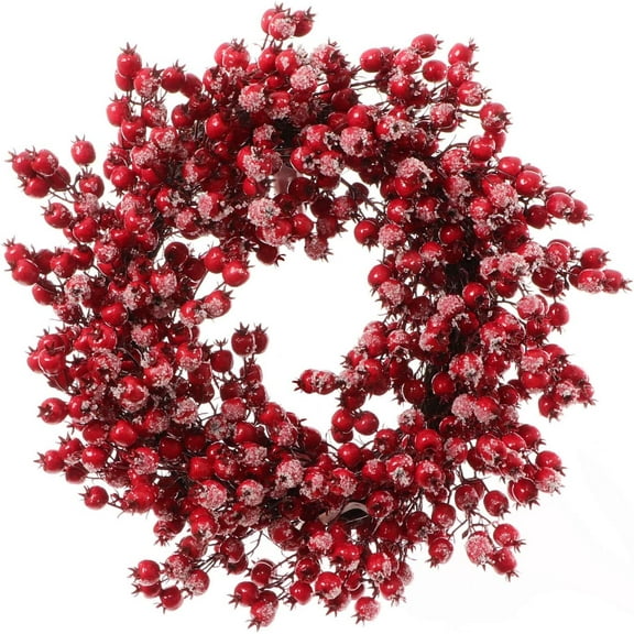 22" Red Frosted Berry Wreath - 22-Inch Iced Hawthorn Twig Berries Holiday Decorative Winter Large  Berry Wreaths for Front Door, Fireplace, Mantel, Xmas Décor - Xmas Berry Wreath