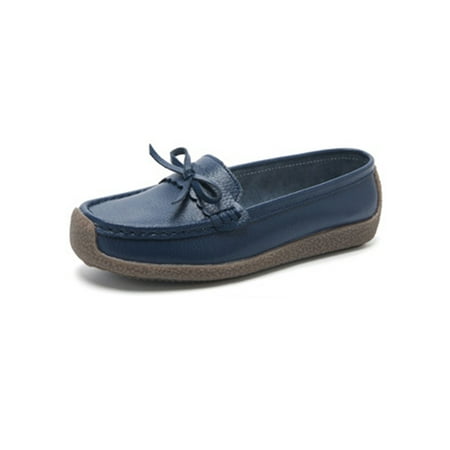 

Tenmix Ladies Loafers Round Toe Nurse Shoe Flat Flats Slip On Boat Shoes Women Comfort Breathable Moccasins Dark Blue 9