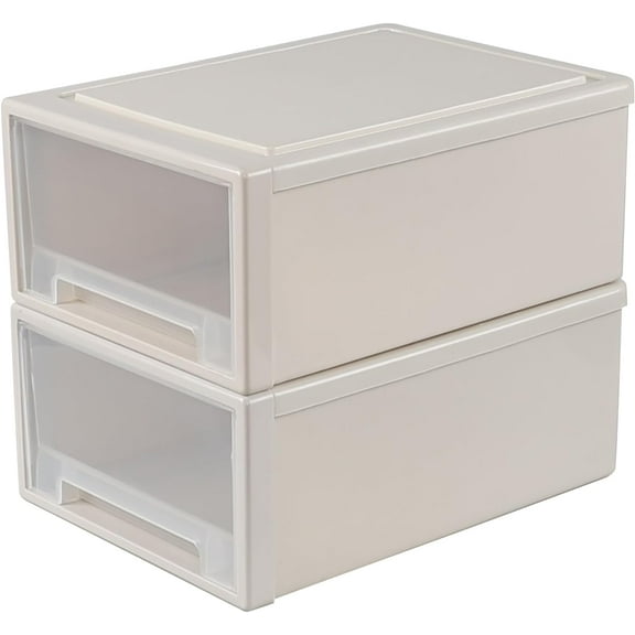 17.8 Quart Desktop Stackable Storage Drawers, 2 Pack Plastic Drawer Boxes, Beige