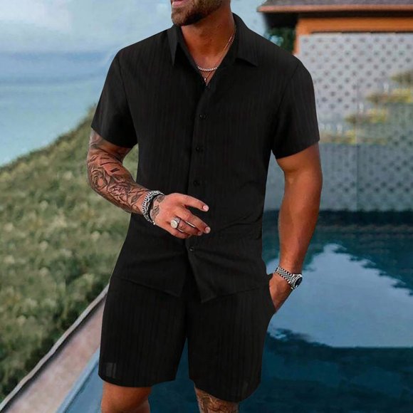 Ensemble de Sport Décontracté pour Homme, Respirant, Deux Pièces, pour le Printemps et l'Été, Haut à Manches Courtes Confortable avec Short, Idéal pour les Activités de Loisirs