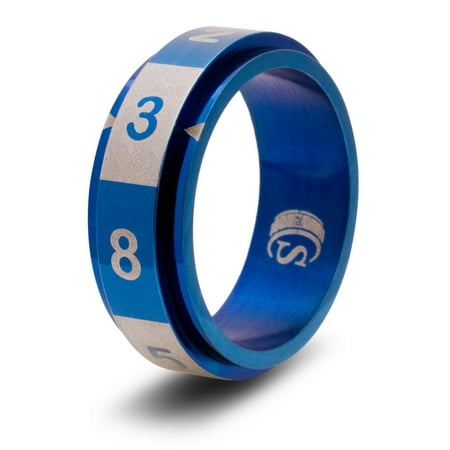 CritSuccess d8 Dice Ring with 8 Sided Die Spinner (Size 16 - Stainless Steel - Blue)