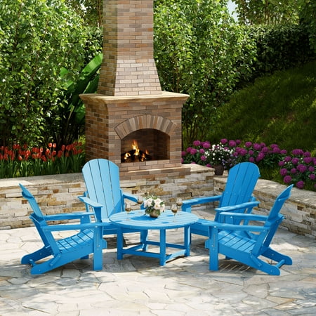WestinTrends Malibu 5-Piece HDPE Adirondack Chair Outdoor Patio Conversation Set Pacific Blue