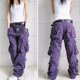 thumbnail image 2 of Pantalones Cargo morados para mujer, pantalones Hiphop de algodón con bolsillo de talla grande XXXXXXL, pantalones informales holgados, pantalones para correr de pierna ancha, 2 of 5