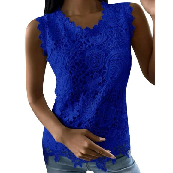 Stylish Women's T-Shirts Lace Crochet Double Baggy Crew Neck Vest Top for Women