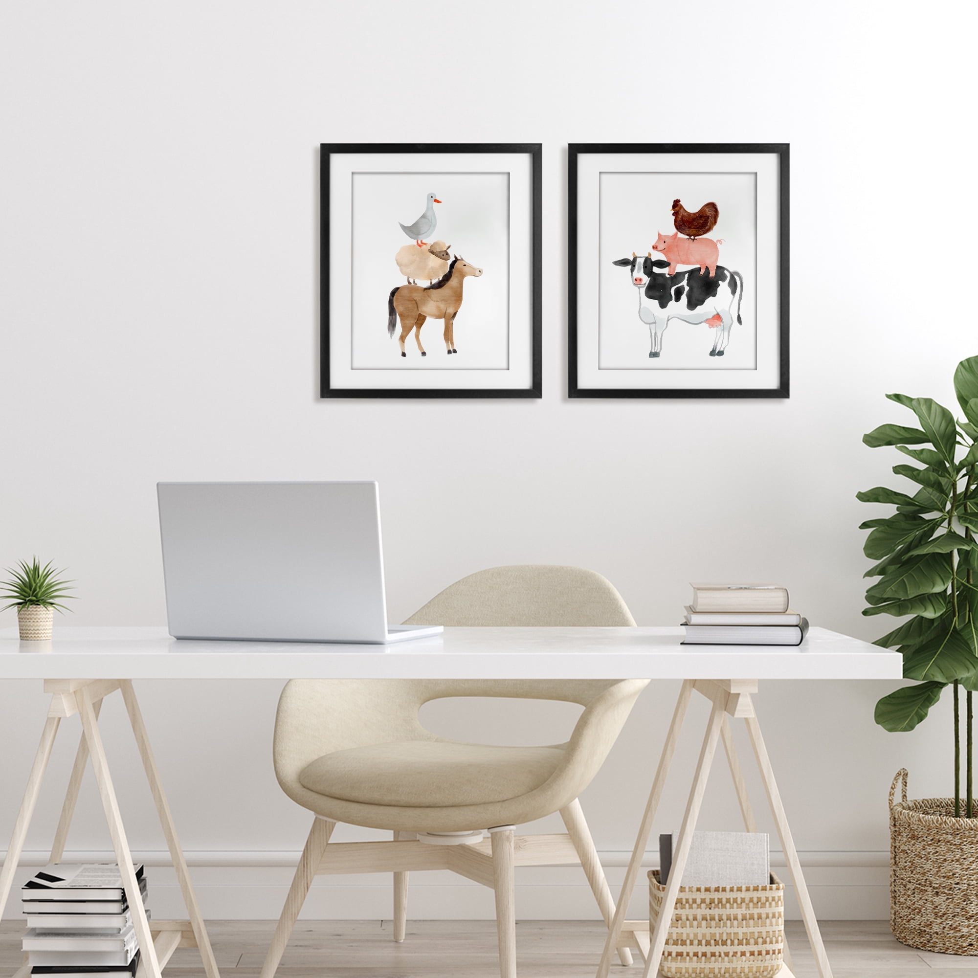 Stupell Industries Whimsical Farm Life Stacks 2 Piece Black Framed Print Under Glass Set, design by Kim Allen