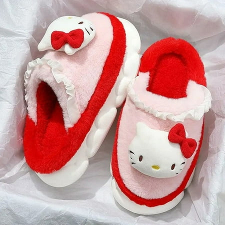 

Hello Kittys Cotton Slippers Sanrios Anime Women s Winter Kawaii Cartoon Home Non-Slip Warm Student Dormitory Plush Slippers