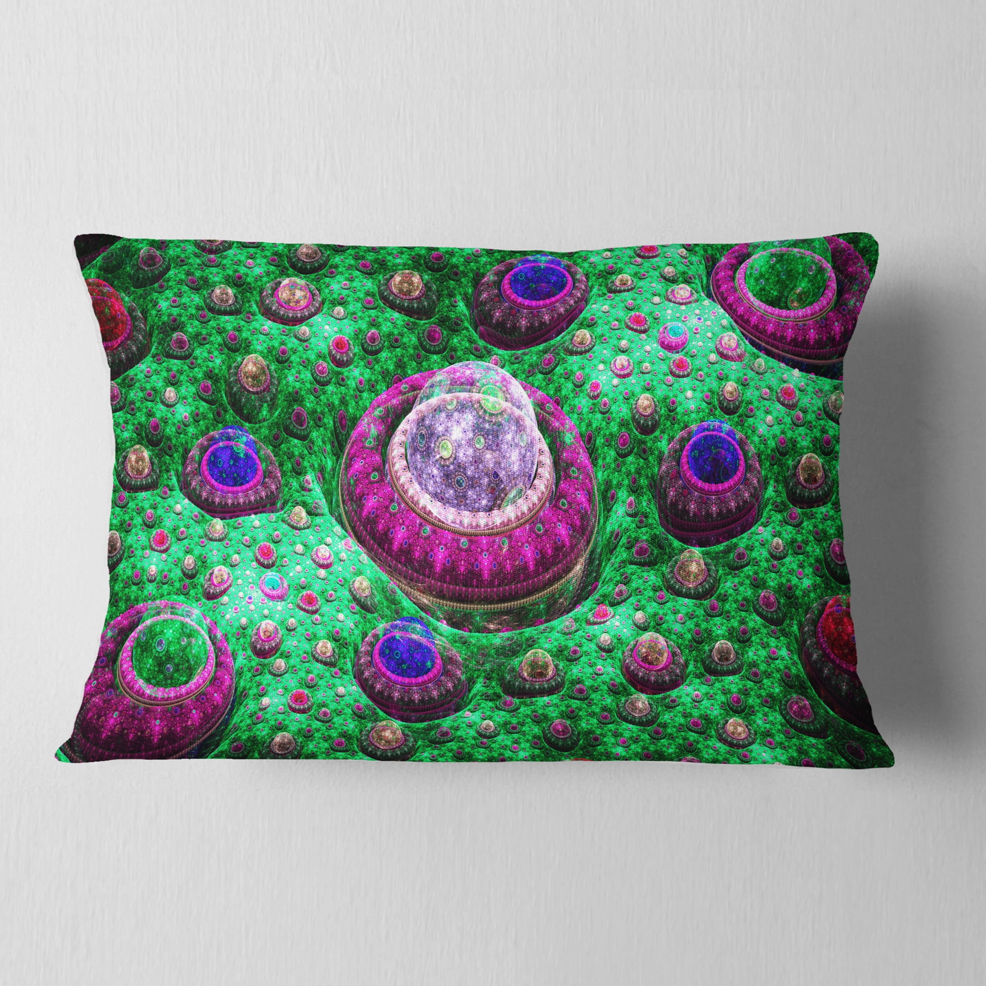 Designart Green Fractal Exotic Planet - Abstract Throw Pillow - 12x20