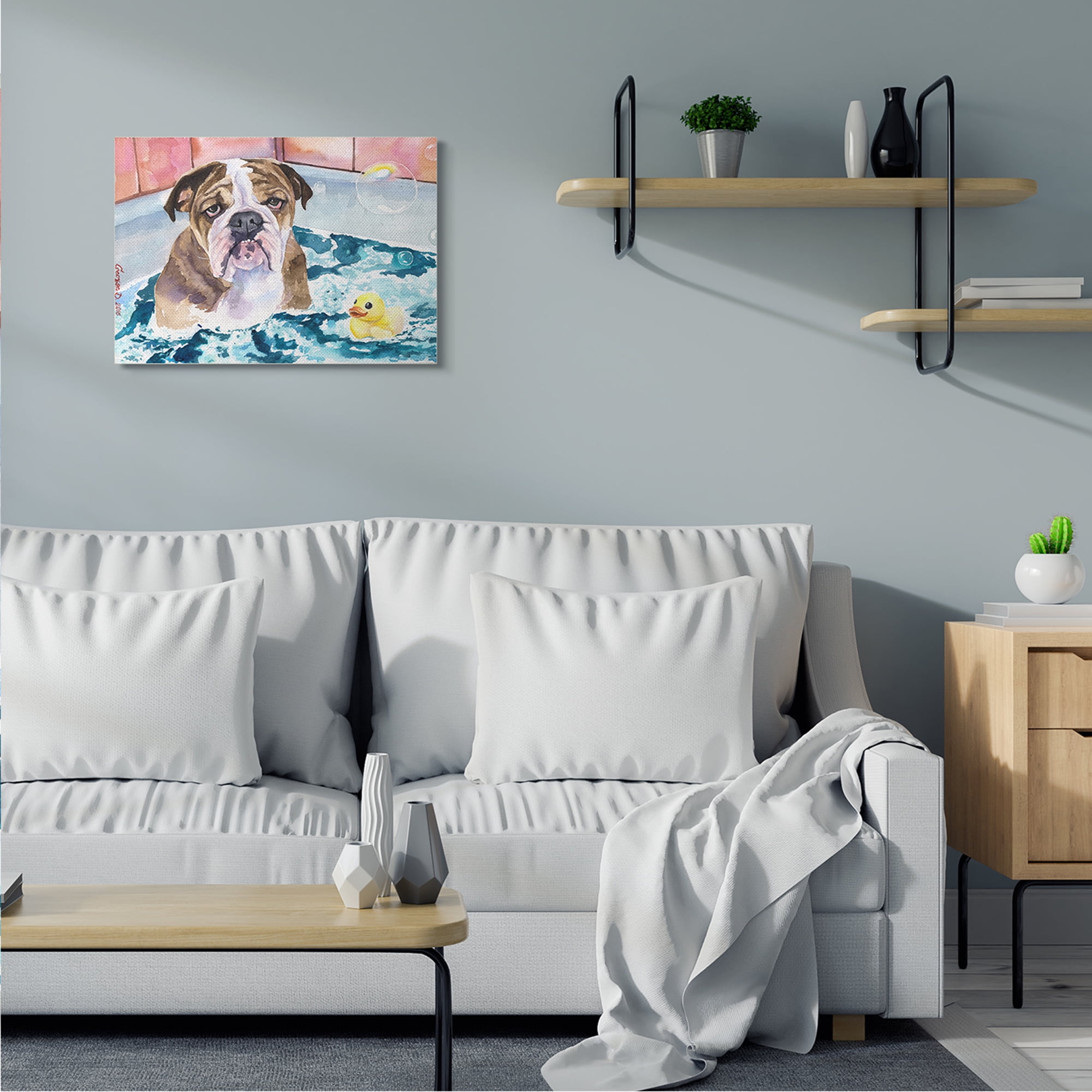 Stupell Industries English Bulldog In Bathtub Rubber Duck Bubbles Canvas Wall Art, 24 x 30, Design by George Dyachenko