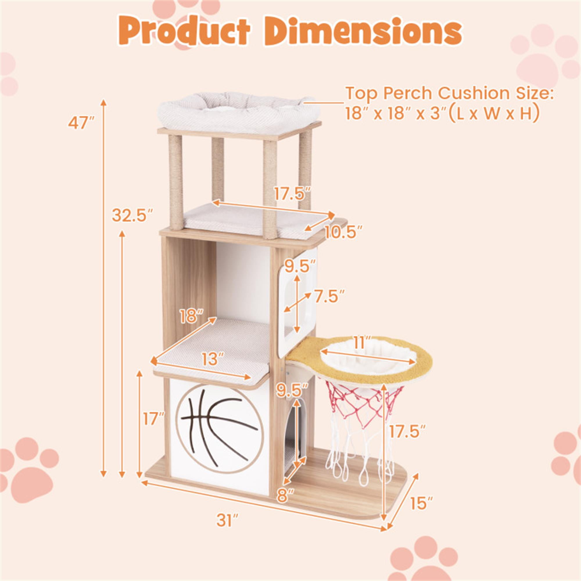 Kadyn 47" Modern Cat Tree Tower for Large Cat, Wood Cat Condo Heavy Duty with Scratch Post for Indoor Cats, Cat Tree House for Kittens, Beige