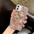 thumbnail image 3 of Funda protectora transparente hecha a mano con perfume de diamantes de imitación de cristal brillante de lujo para Iphone 13 Pro Max Case, (rosa) Feliz Sencillez, 3 of 5