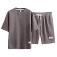 thumbnail image 3 of Domuza Shorts Sets 2 Piece Outfits Men Tracksuit Waffle Casual Short Sleeve Crew Neck T Shirts and Shorts 2026 Summer Fashion Comfortable Beach Clothes Coffee M, 3 of 3