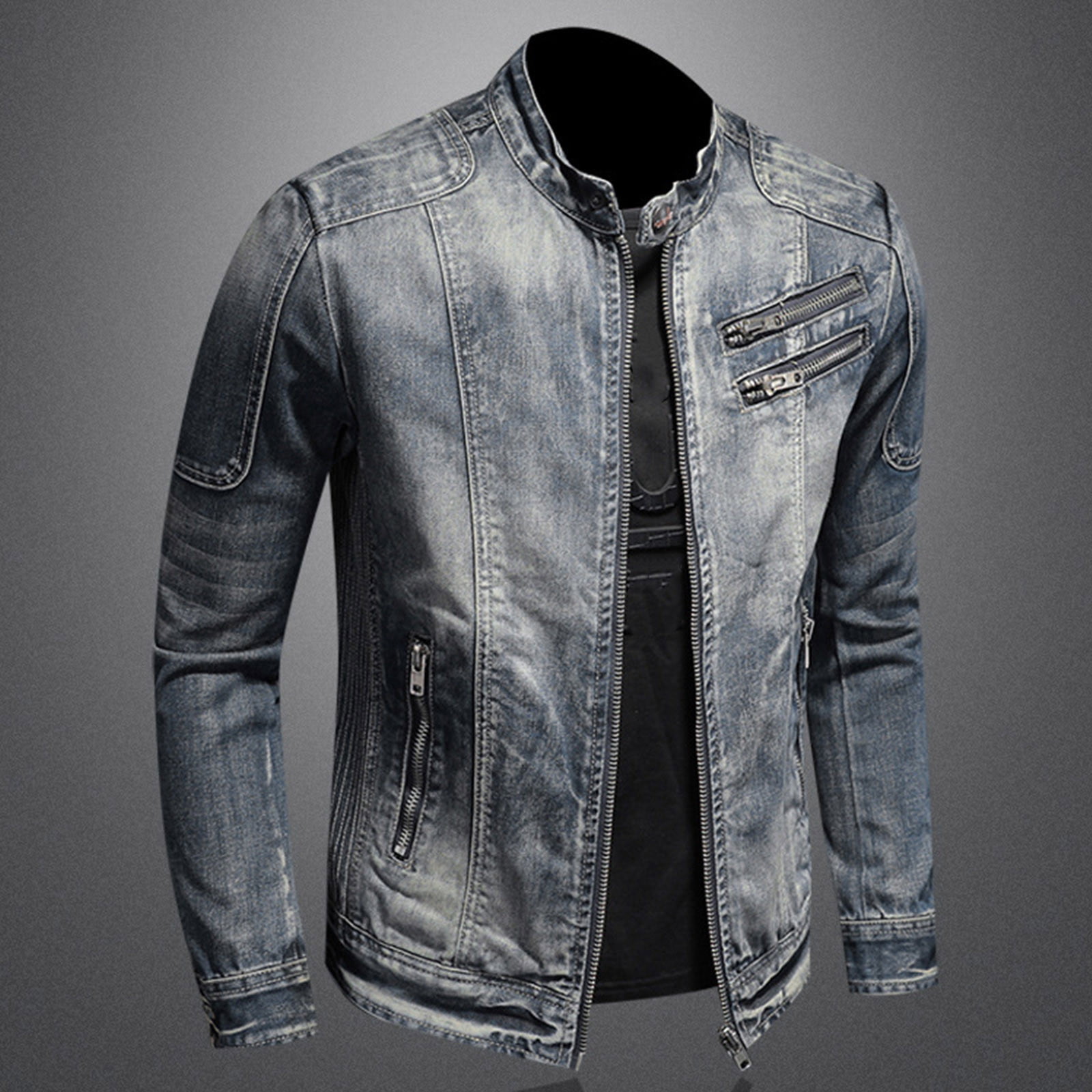 APEXFWDT Mens Big and Tall Denim Jacket, Washed Ripped