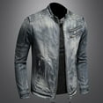 thumbnail image 4 of Dolkfu Distressed Mens Jackets Faux Leather Gray Trucker Jacket Slim Fit Motocycle Bike Jacket Men's Coats Winter L, 4 of 9